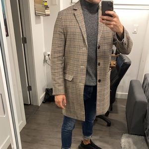 River Island Checkered Check Brown Black Gray Long Trench Coat - Medium